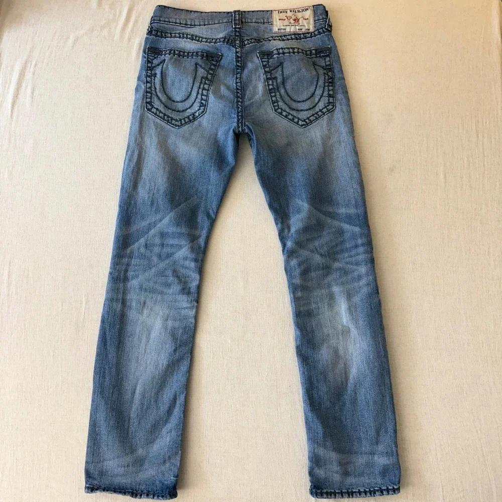 True Religion Ricky Relaxed Straight Jeans 34 Blue Contrast Stitch Y2K Denim